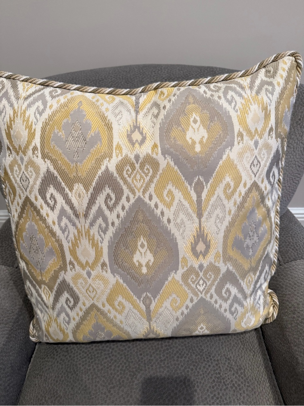 Ethan Allen Ikat Accent Pillow in Gray and Gold